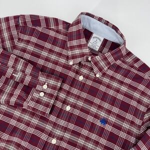 Brooks Brothers Regent Fit Shirt Mens M Burgundy‎ Plaid Non Iron Button Down